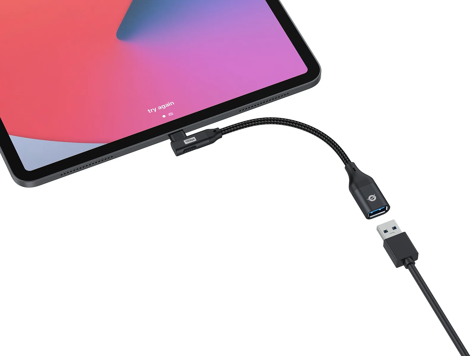Conceptronic ABBY19B OTG-Adapter für USB 3.2 Gen 2 90° abgewinkeltes zu USB-A - USB-C - USB-A - Schwarz, Ansicht 4