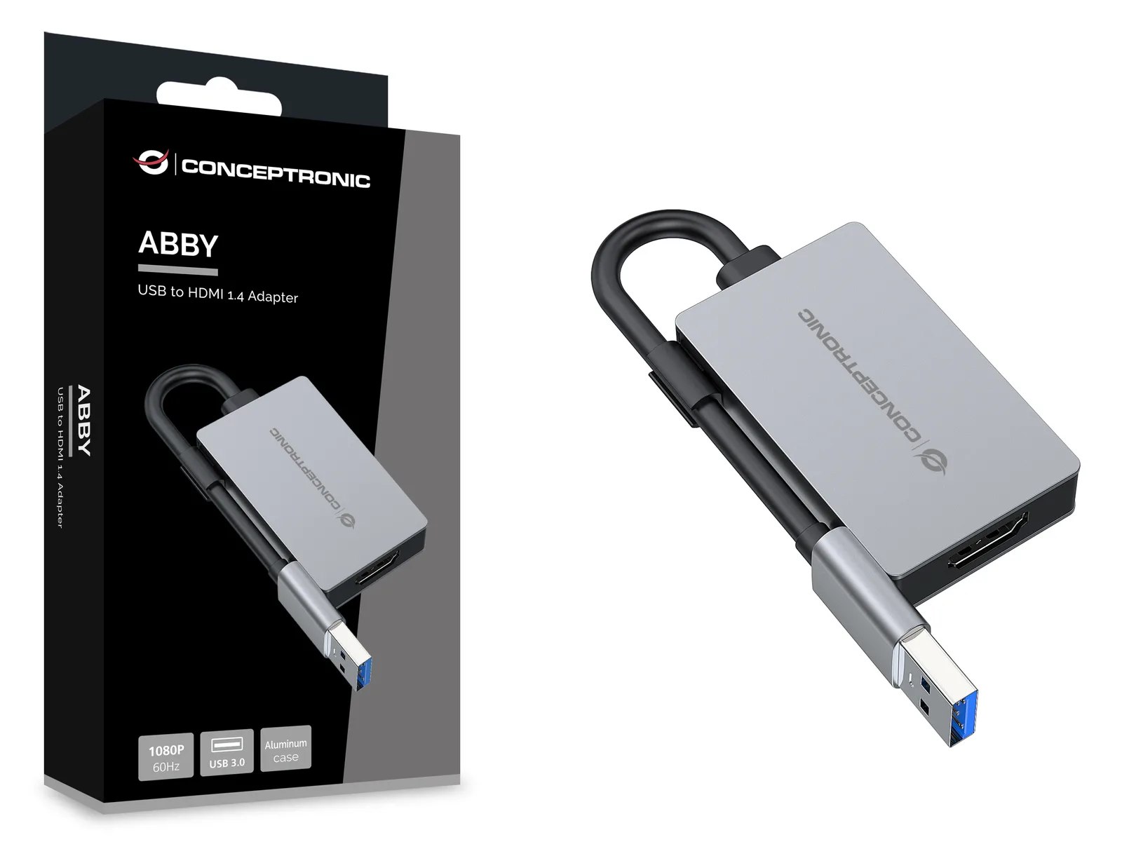 Conceptronic ABBY22G USB to HDMI 1.4 Adapter 1080P 60Hz - Adapter - Digital/Daten, Ansicht 2