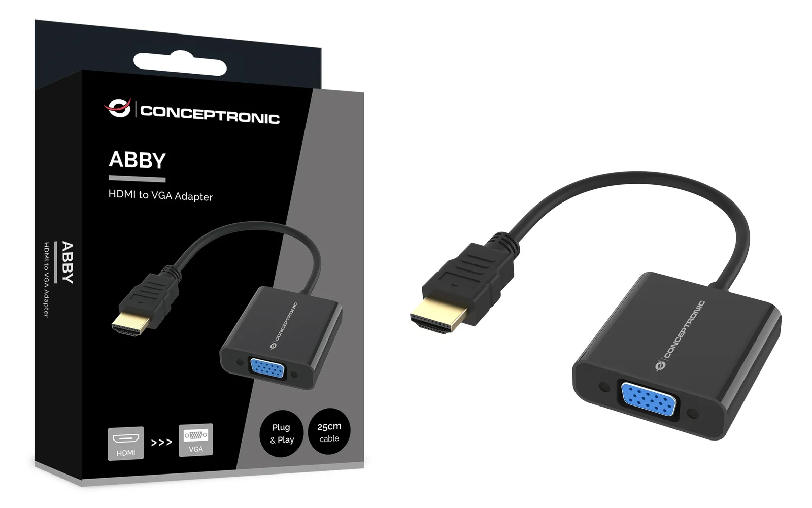 Conceptronic Adapter HDMI -> VGA 1080p 60Hz sw - Adapter - Digital/Display/Video, Ansicht 2