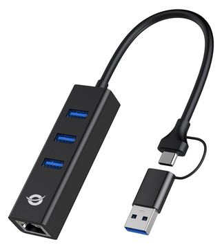 Conceptronic Adapter USB3.0-> RJ45.3xUSB3.0 TypC Ad sw - Adapter - Netzwerk von LumaTech