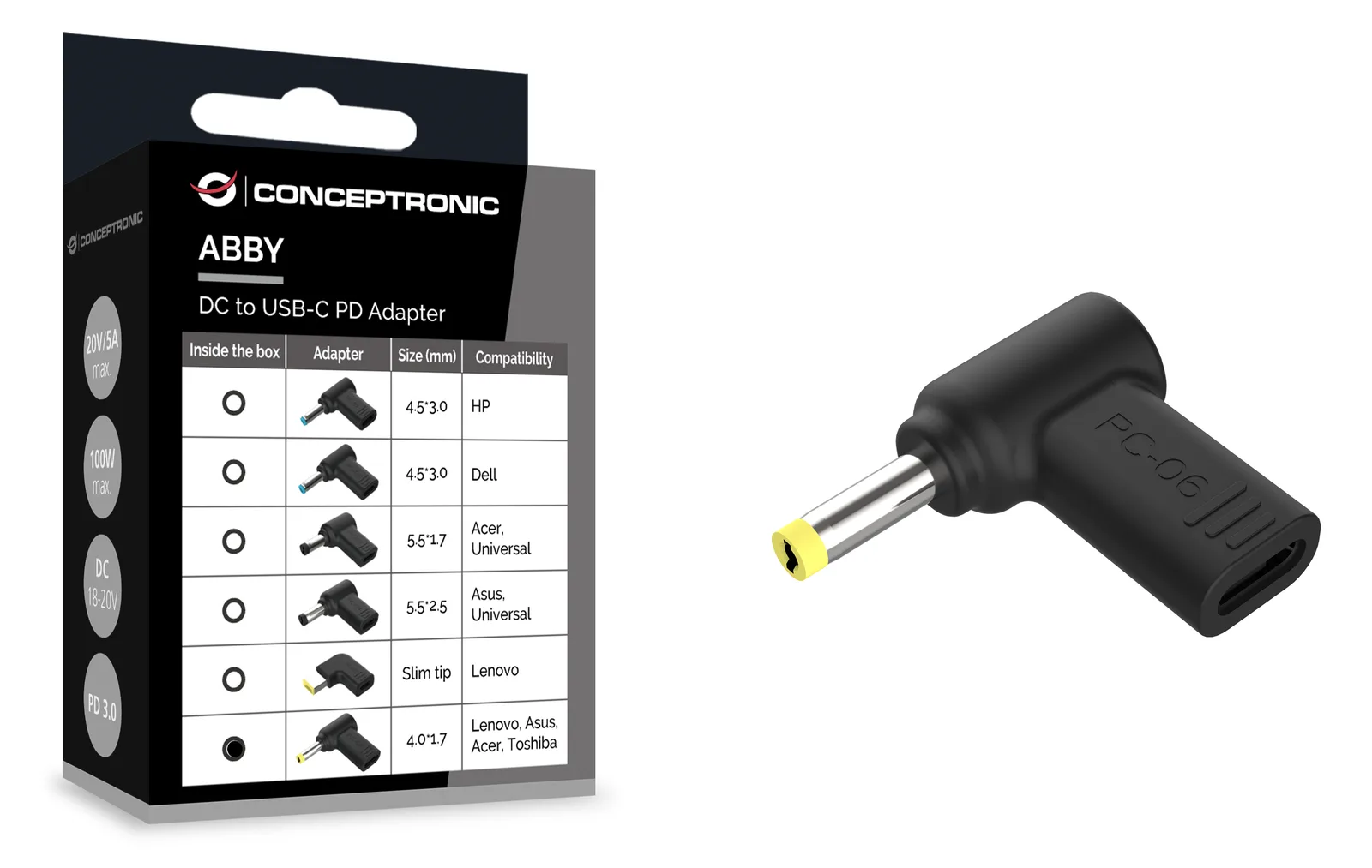 Conceptronic Adapter USB-C -> DC Toshiba 4.0x1.7mm 18-20V - Adapter, Ansicht 2