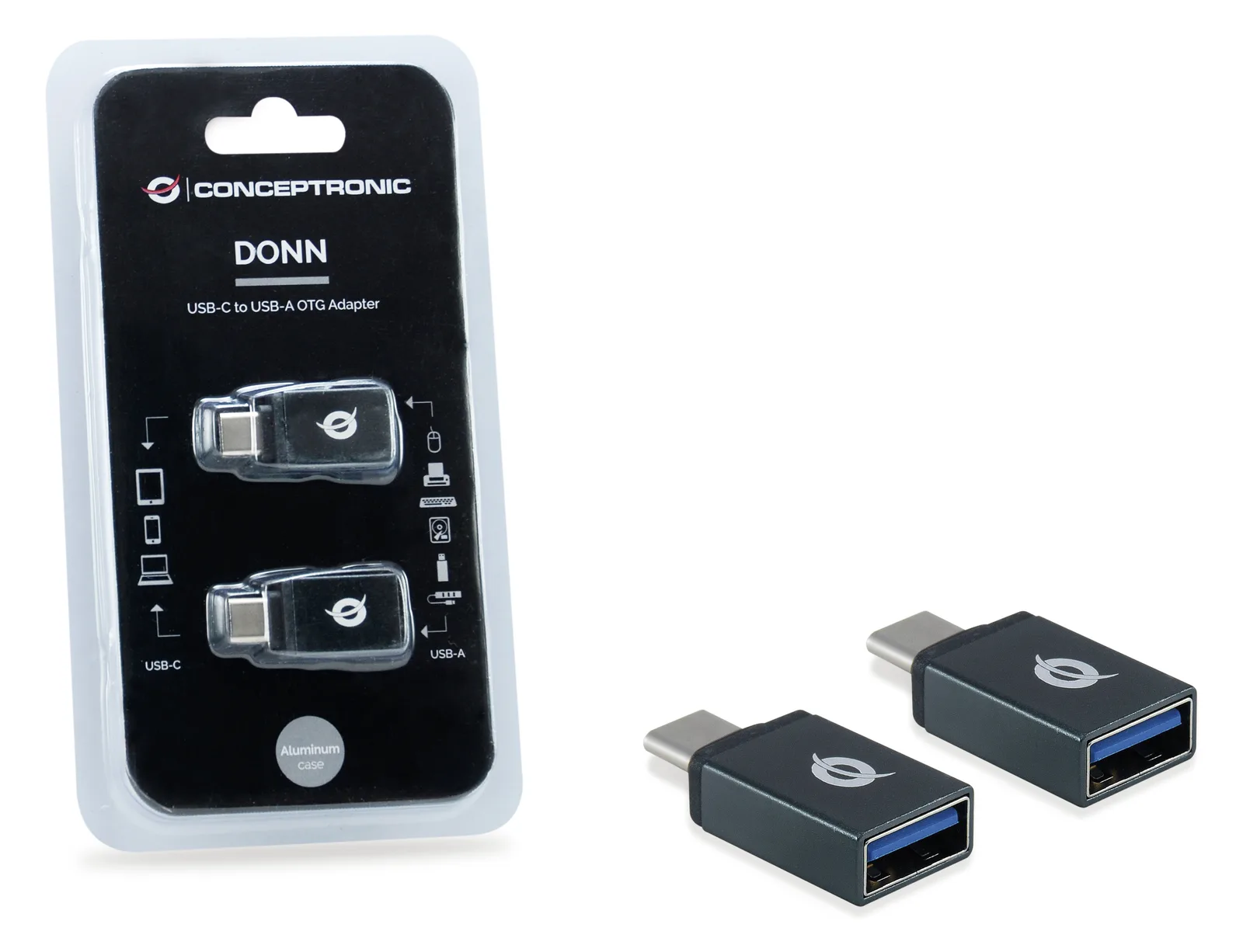 Conceptronic DONN OTG-Adapter für USB-C zu USB-A 2er Pack - USB 3.1 Gen 1 Type-C - USB 3.1 Gen 1 Type-A - Schwarz, Ansicht 2