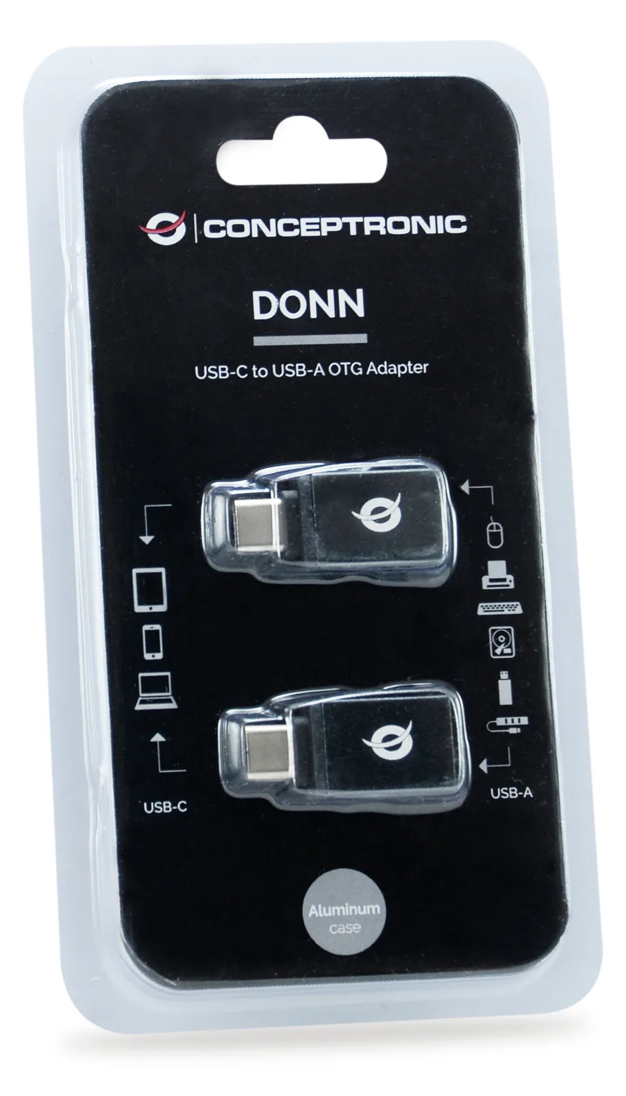 Conceptronic DONN OTG-Adapter für USB-C zu USB-A 2er Pack - USB 3.1 Gen 1 Type-C - USB 3.1 Gen 1 Type-A - Schwarz, Ansicht 3