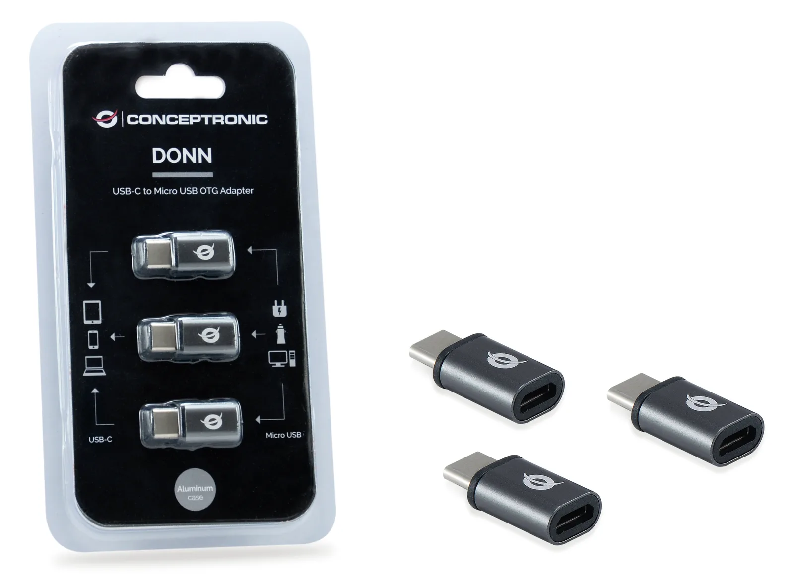 Conceptronic DONN05G - USB 2.0 Type-C - USB 2.0 Micro - Schwarz, Ansicht 2