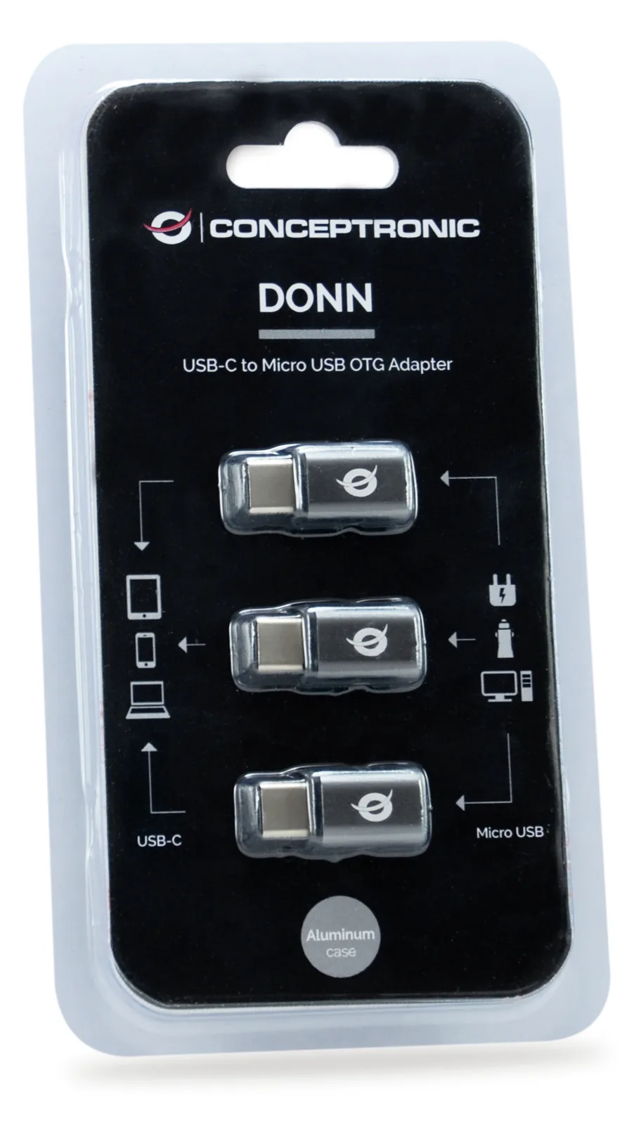 Conceptronic DONN05G - USB 2.0 Type-C - USB 2.0 Micro - Schwarz, Ansicht 3