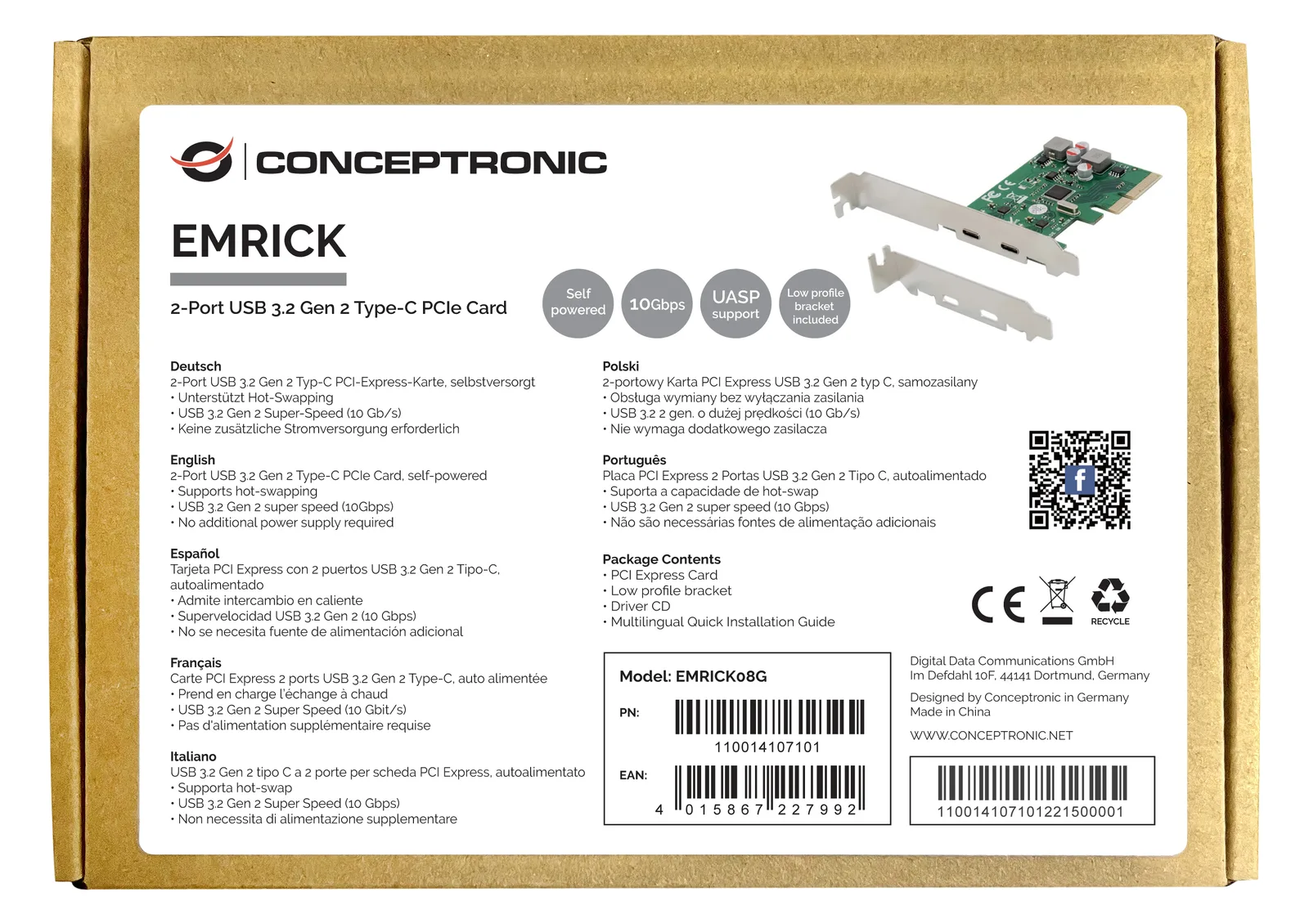 Conceptronic EMRICK08G - USB-Adapter - PCIe 3.0 x4 Low-Profile, Ansicht 2