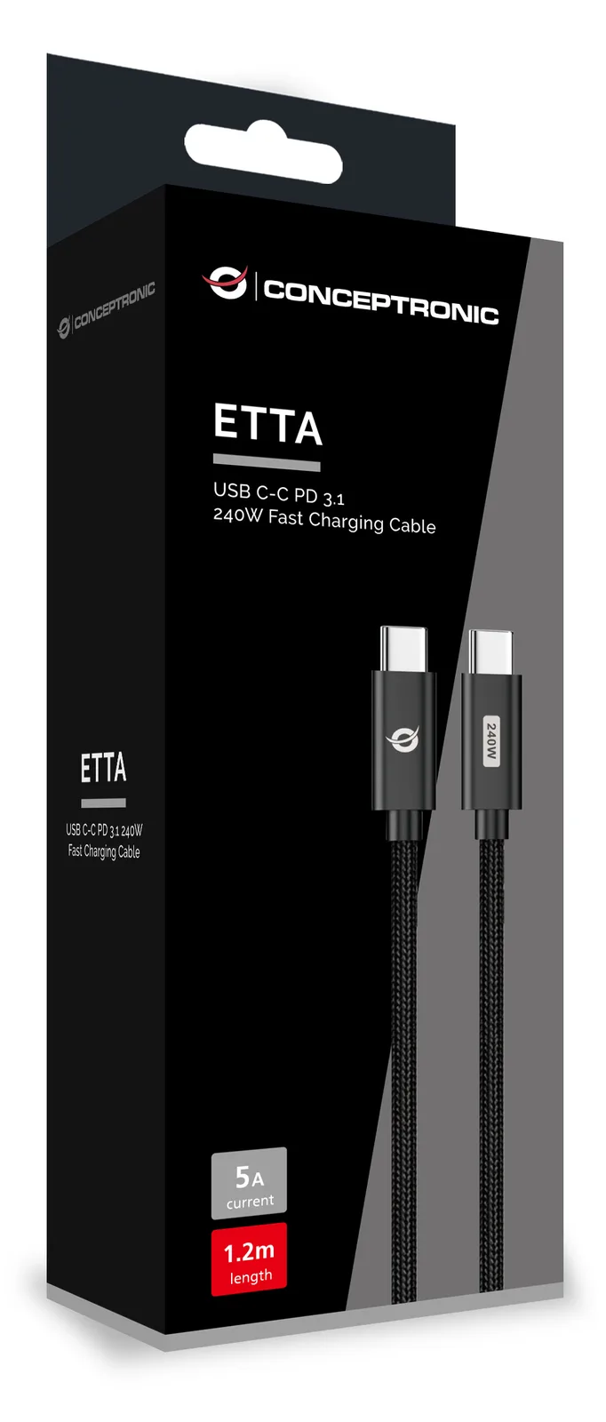 Conceptronic ETTA03B20 USB C-C PD 3.1 240W Schnellladekabel, 2m, 48V 5A, 480Mbps, E-Mark, 2 m, USB C, USB C, USB 2.0, Ansicht 4