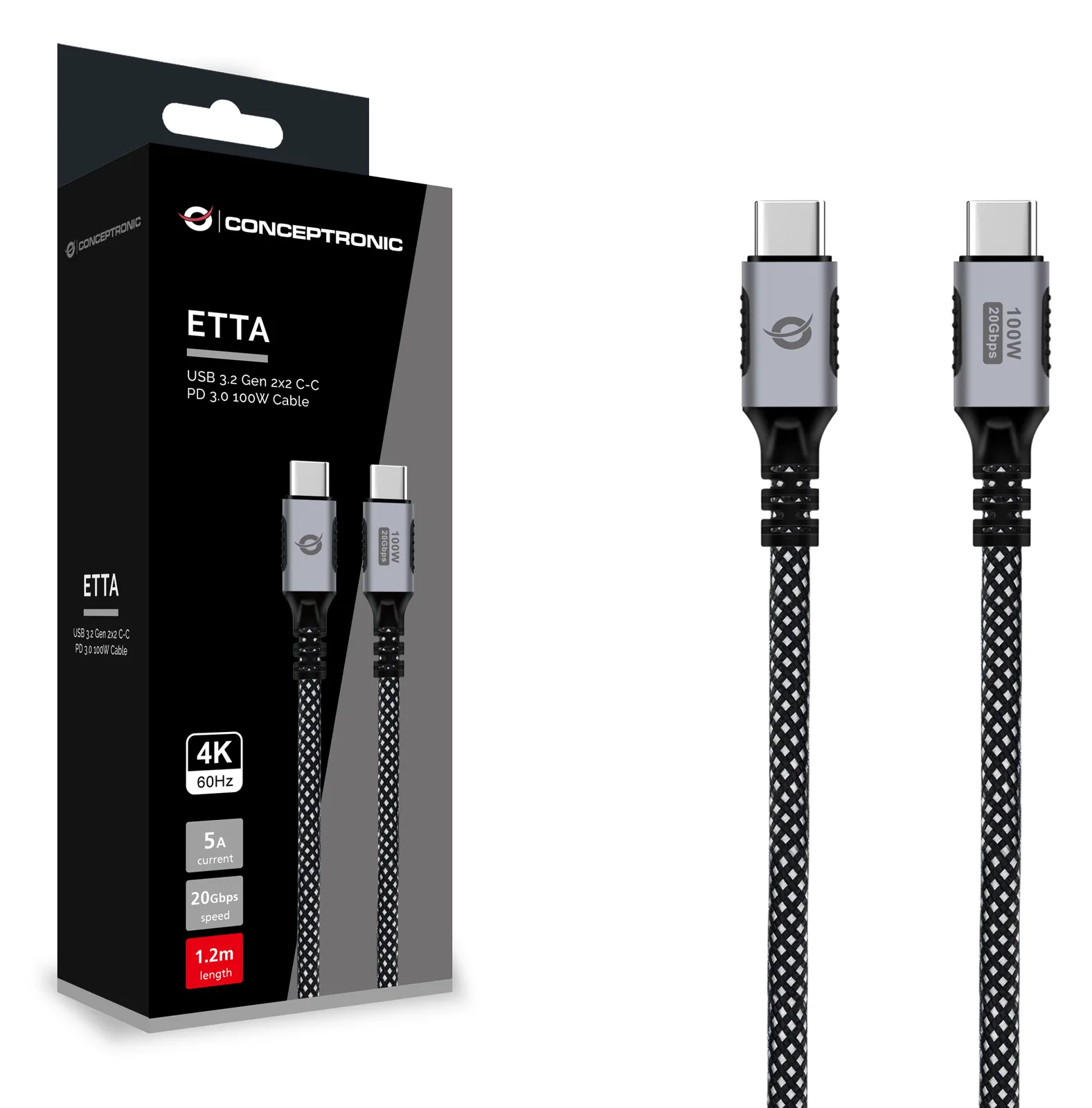 Conceptronic Kabel USB-C 3.2 -> C PD3.0 5A 4K60Hz sw - - Digital/Daten - Kabel - Digital/Daten, Ansicht 3