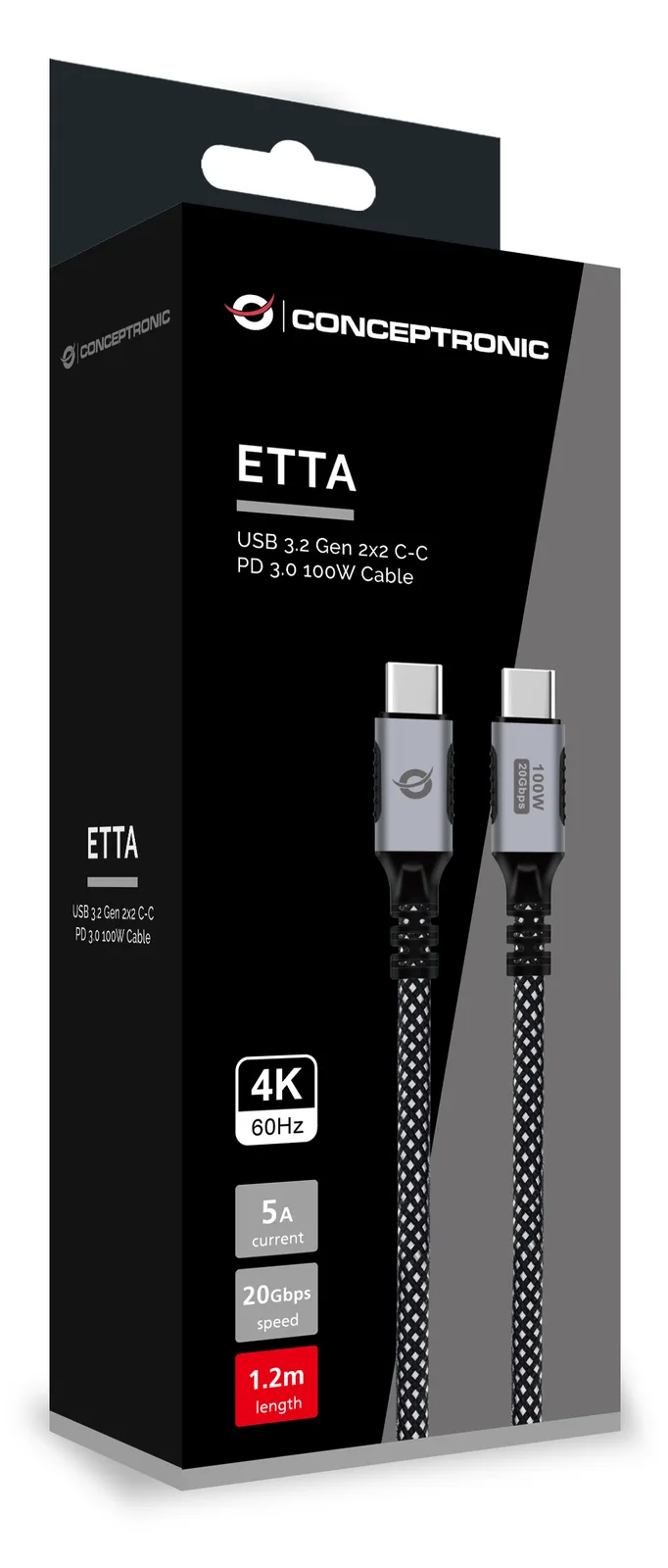 Conceptronic Kabel USB-C 3.2 -> C PD3.0 5A 4K60Hz sw - - Digital/Daten - Kabel - Digital/Daten, Ansicht 4