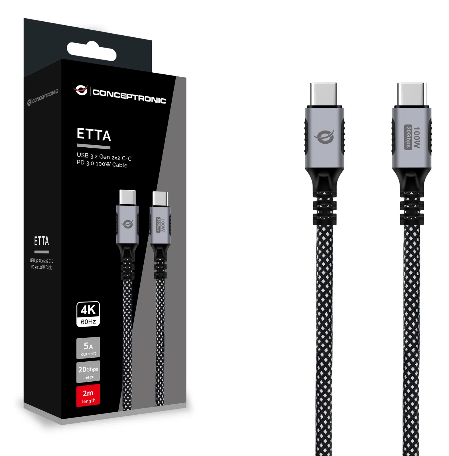 Conceptronic Kabel USB-C 3.2 -> C PD3.0 5A 4K60Hz sw - - Digital/Daten - Kabel - Digital/Daten, Ansicht 3