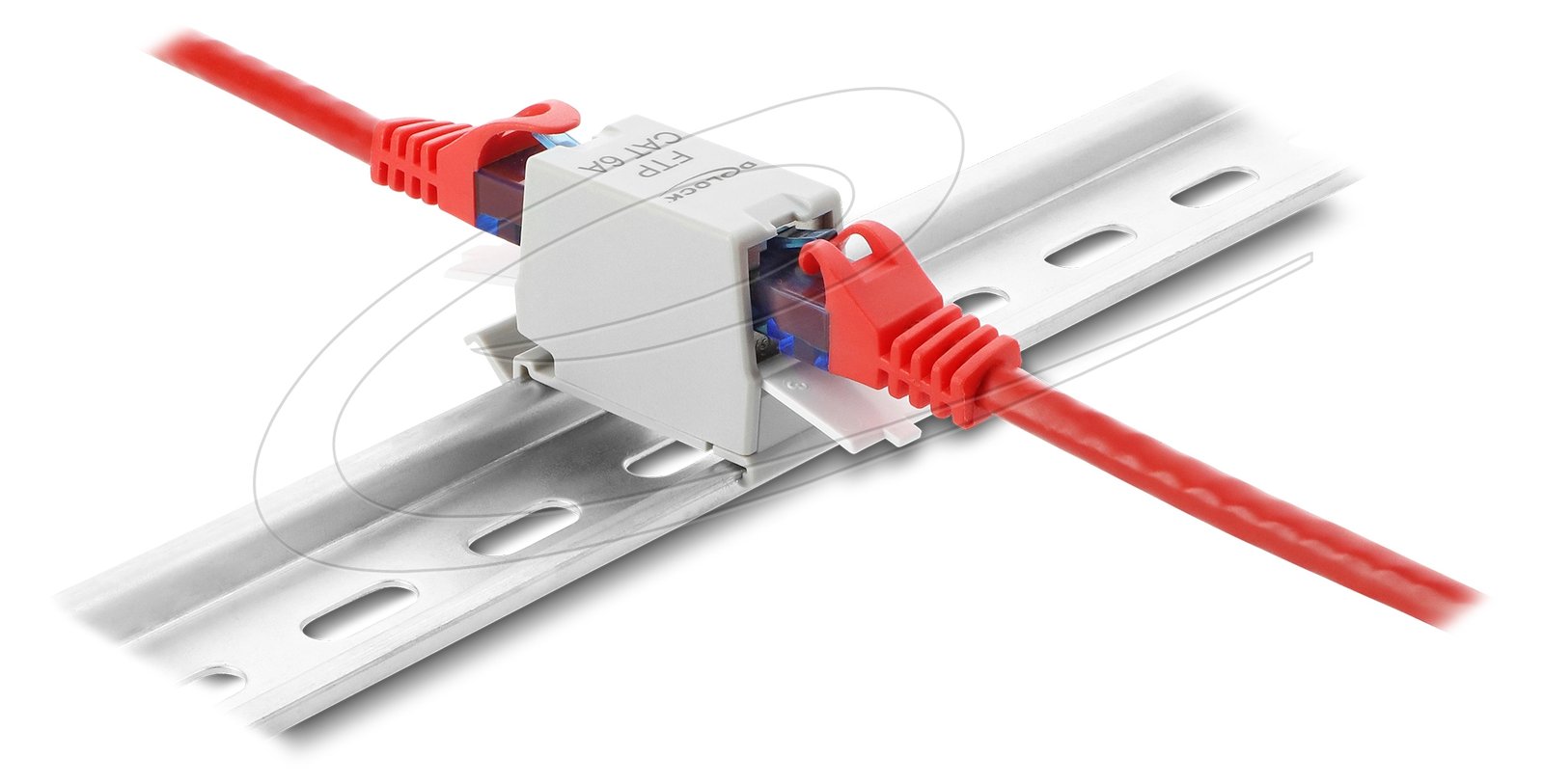 Delock RJ45 Kupplung Cat.6A Buchse zu mit Staubschutzklappe für Hutschienen Montage - Netzwerk