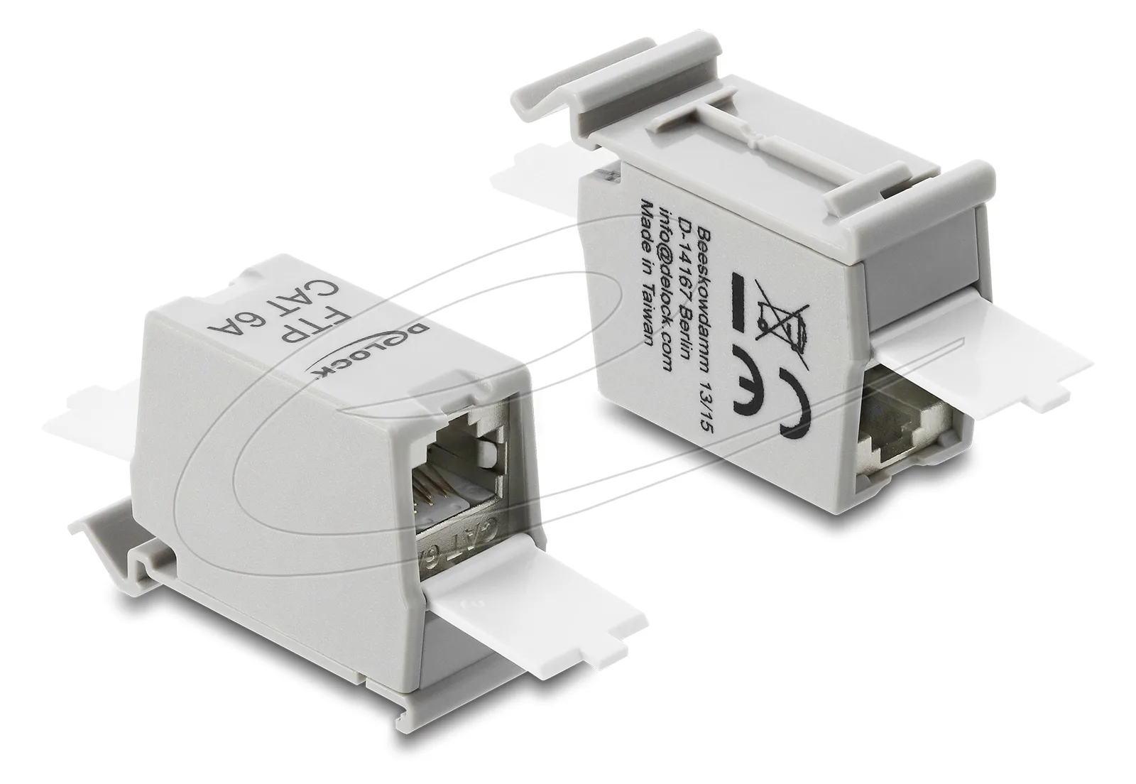 Delock RJ45 Kupplung Cat.6A Buchse zu mit Staubschutzklappe für Hutschienen Montage - Netzwerk, Ansicht 2