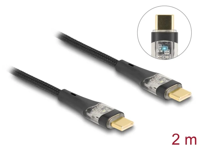 Delock USB 2.0 Schnellladekabel Type-C Stecker zu transparent PD 3.0 100 W 2, Ansicht 3