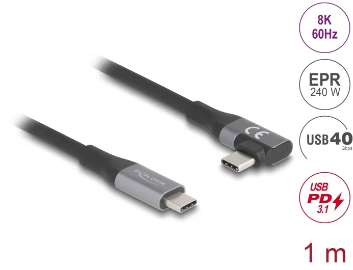 Delock USB-C 40 Gbps gewinkelt links/rechts PD 3.1 Extended - Kabel - Digital/Daten, Ansicht 2