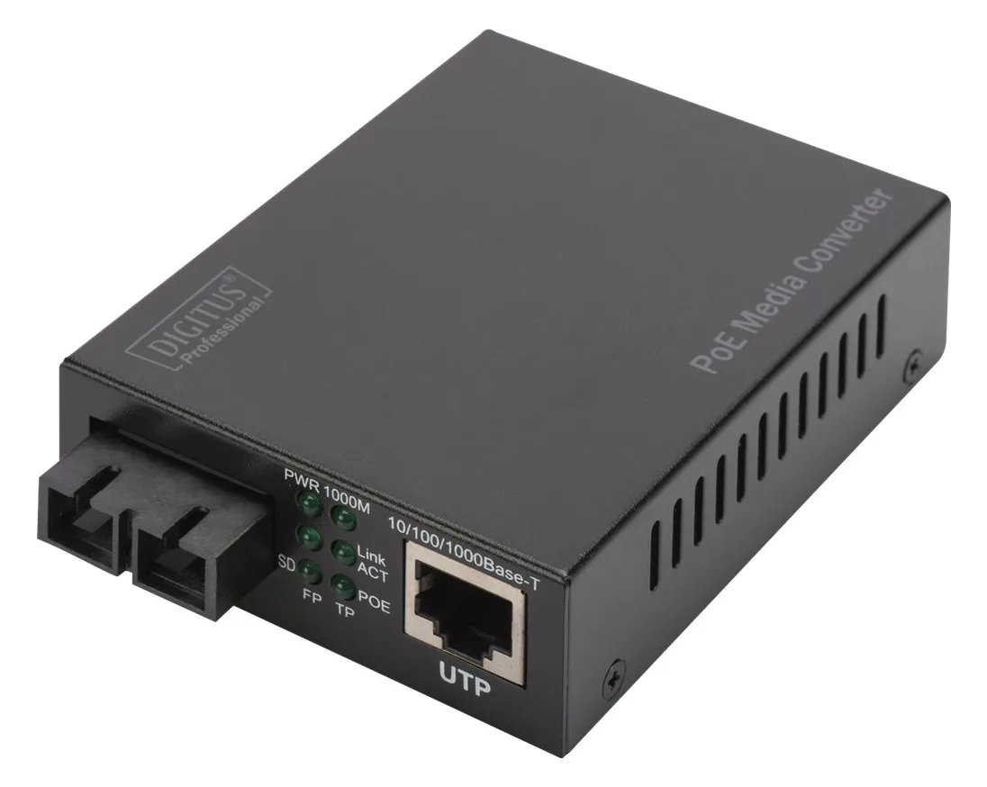 DIGITUS Gigabit PoE Medienkonverter, RJ45 / SC, SM, PSE, Ansicht 2