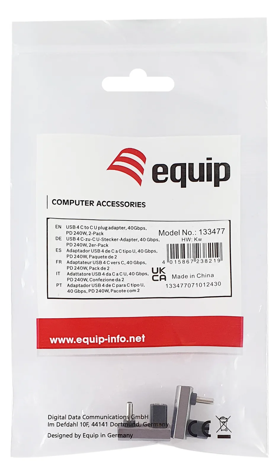 Equip Adapter USB 4.0 -> USB-C 40Gbps 240W PD 2er-Pack gr - Adapter, Ansicht 2