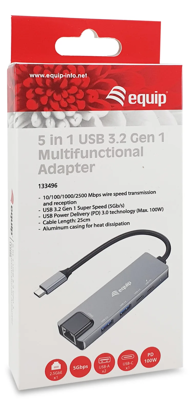 Equip Adapter USB-C -> RJ45 10/100/1000/2500 Mbps+ USB 3.2 - Adapter - Digital/Daten (133496) - Adapter - Digital/Daten, Ansicht 2