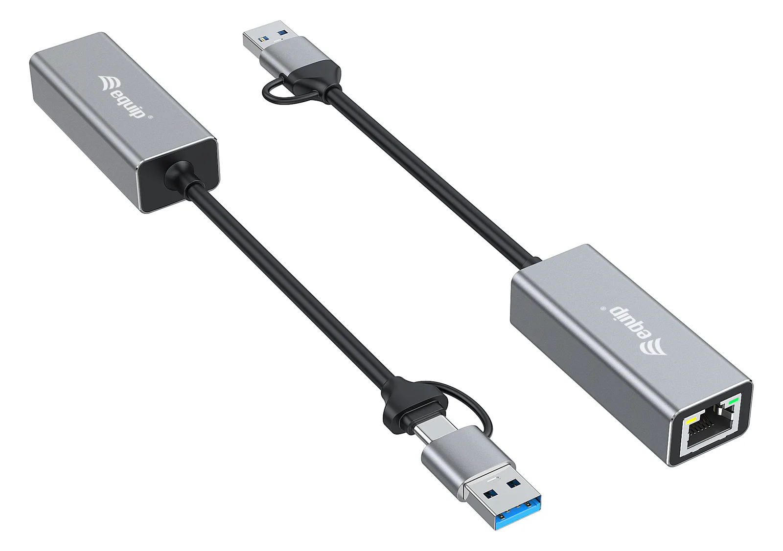 Equip Adapter USB-C -> RJ45 10/100/1000/2500 Mbps+ USB-a - Adapter - Digital/Daten, Ansicht 3