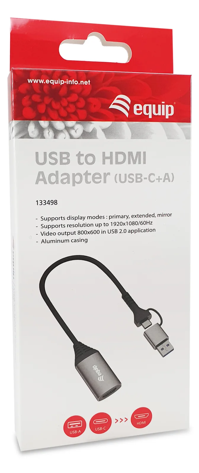Equip Adapter Usb-C/A->Hdmi 1920x1080/60Hz Alu. - Adapter - Digital/Daten, Ansicht 2