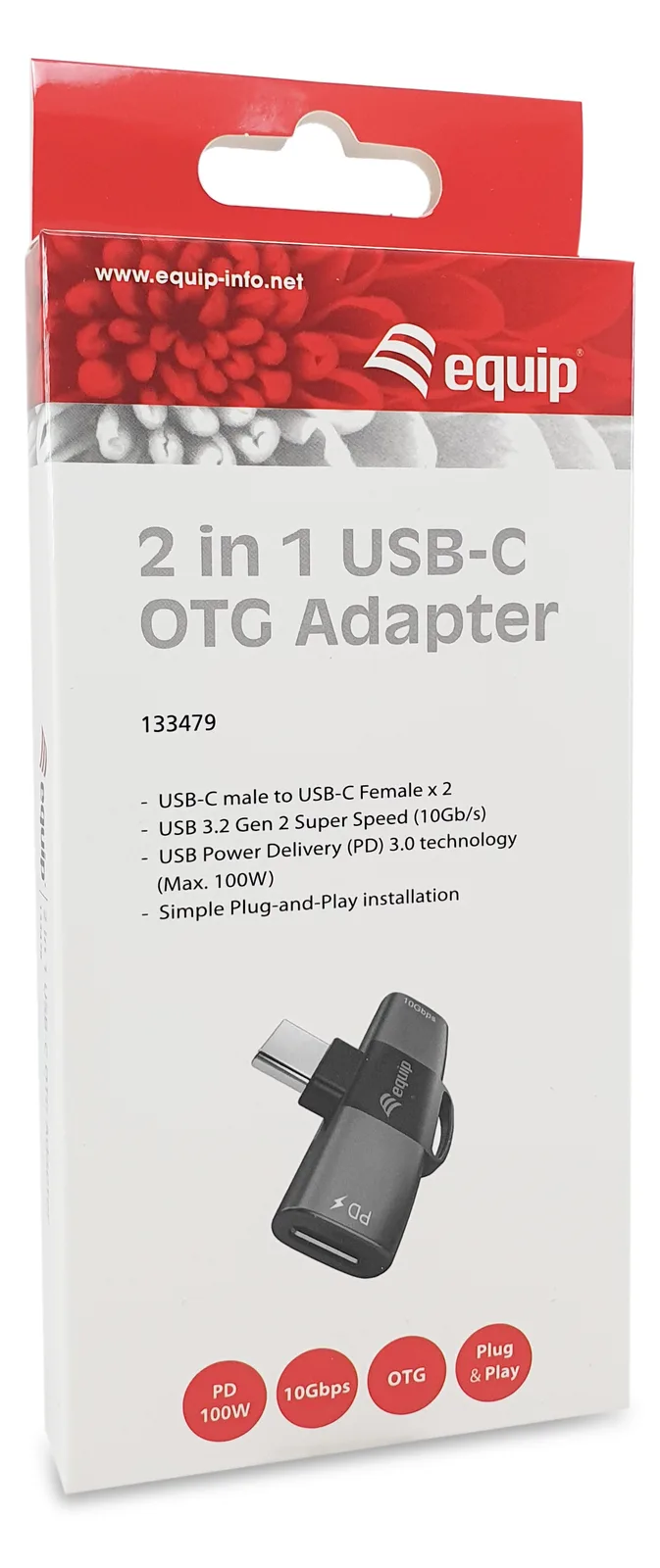 Equip Adapter Usb-C->2xUSB-C 10Gbps Pd 100W Alu. - Adapter, Ansicht 2