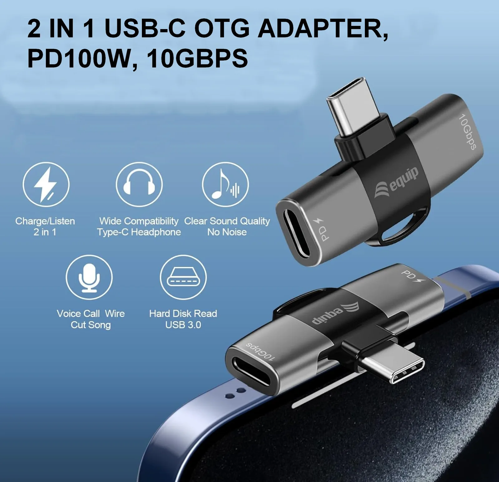 Equip Adapter Usb-C->2xUSB-C 10Gbps Pd 100W Alu. - Adapter, Ansicht 3