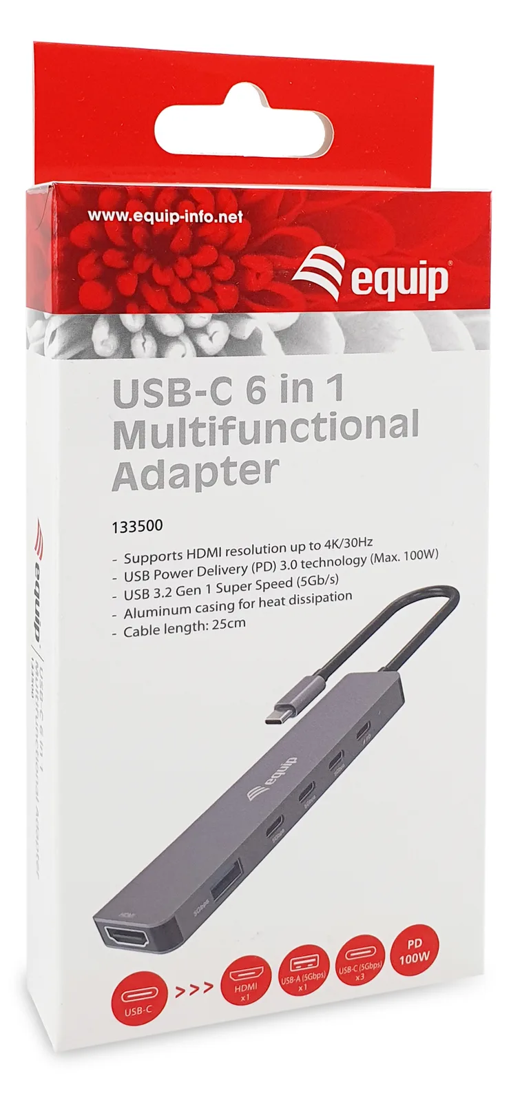 Equip Adapter Usb-C->Hdmi/4xUSB-C/Usb-A 4K/60Hz Alu. - Adapter - Digital/Daten, Ansicht 2