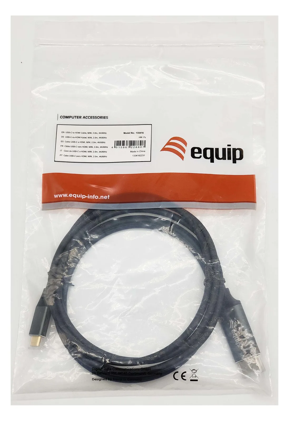 Equip Adapterkabel - 24 pin USB-C männlich zu HDMI männlich - 2 m - Schwarz - unterstützt 4K 60 Hz (3840 x 2160), Ansicht 4