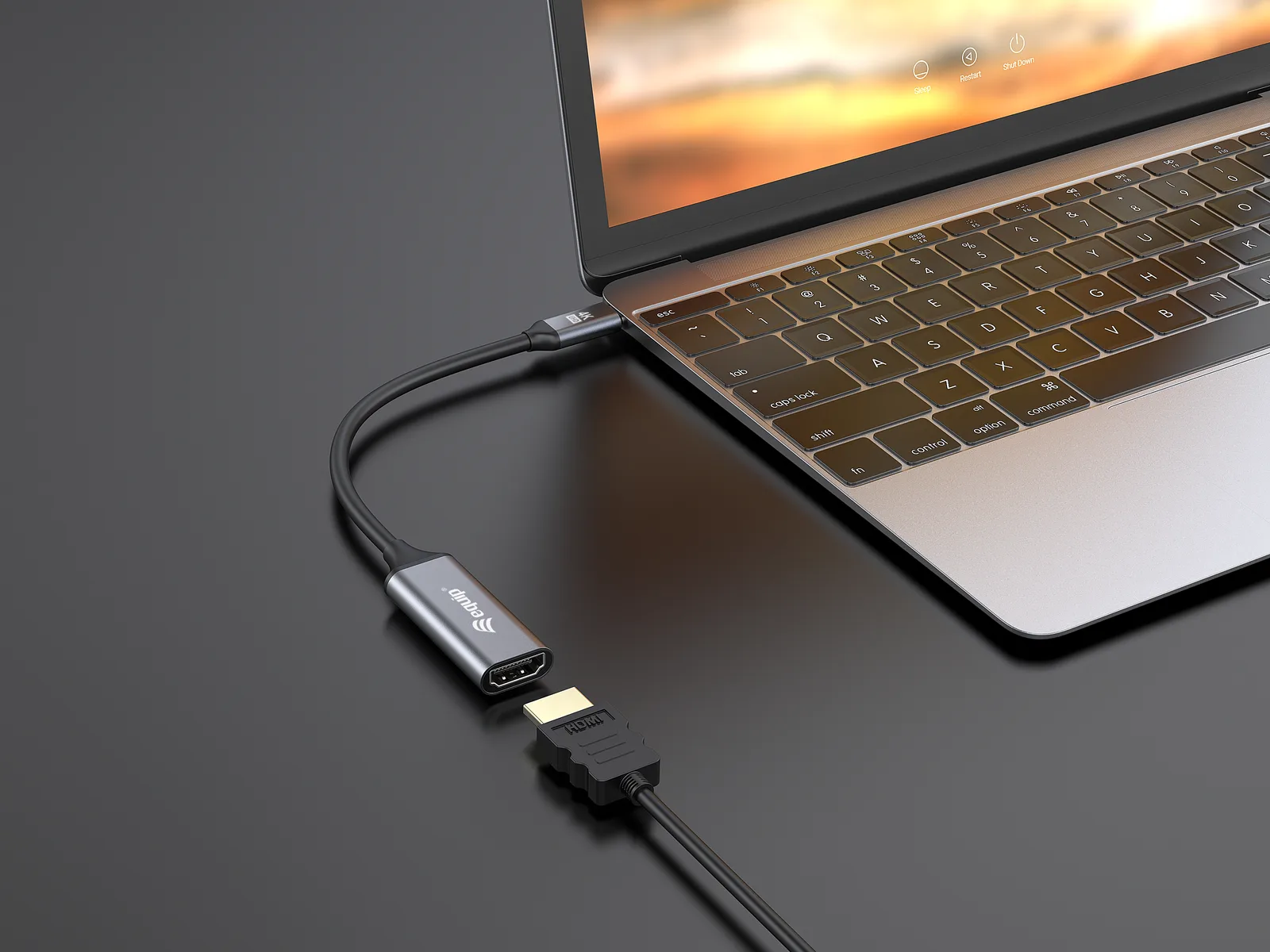 Equip Adapterkabel - 24 pin USB-C männlich zu HDMI weiblich - 15 cm - Grau - unterstützt 4K 60 Hz (3840 x 2160), Ansicht 4