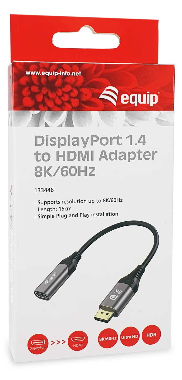 Equip Adapterkabel - DisplayPort männlich zu HDMI weiblich - 15 cm - Grau - 8K60Hz (7680 x 4320), Ansicht 2