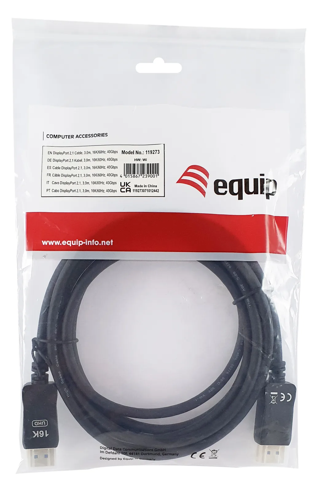 Equip DisplayPort 2.1 St/St 3.00m16K/60Hz komp.HDCP Prem. gr - Kabel - Digital/Display/Video, Ansicht 2