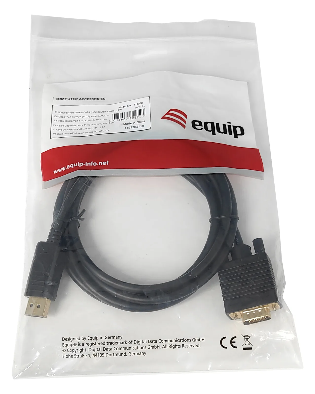 Equip DisplayPort auf VGA (HD15) Kabel - M/M - 2 m - VGA (D-Sub) - DisplayPort - Männlich - Männlich - Gerade, Ansicht 2