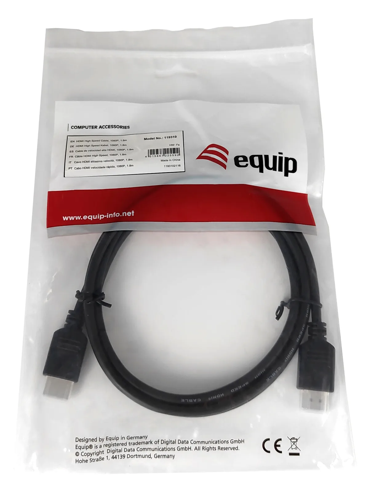 Equip HDMI High Speed Kabel - 1080P - 1.8 m - Schwarz - 1,8 m - HDMI Typ A (Standard) - HDMI Typ A (Standard), Ansicht 2