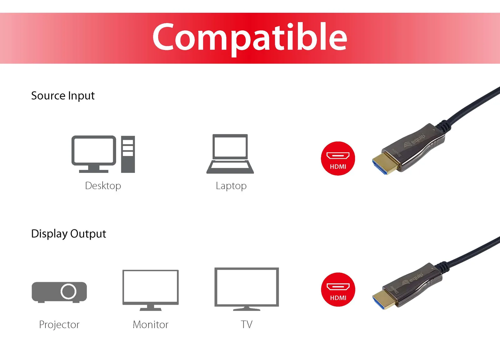 Equip HDMI HS Ethernet 2.0 18Gb AOC 4K/60Hz schwarz - Kabel - Digital/Display/Video, Ansicht 3