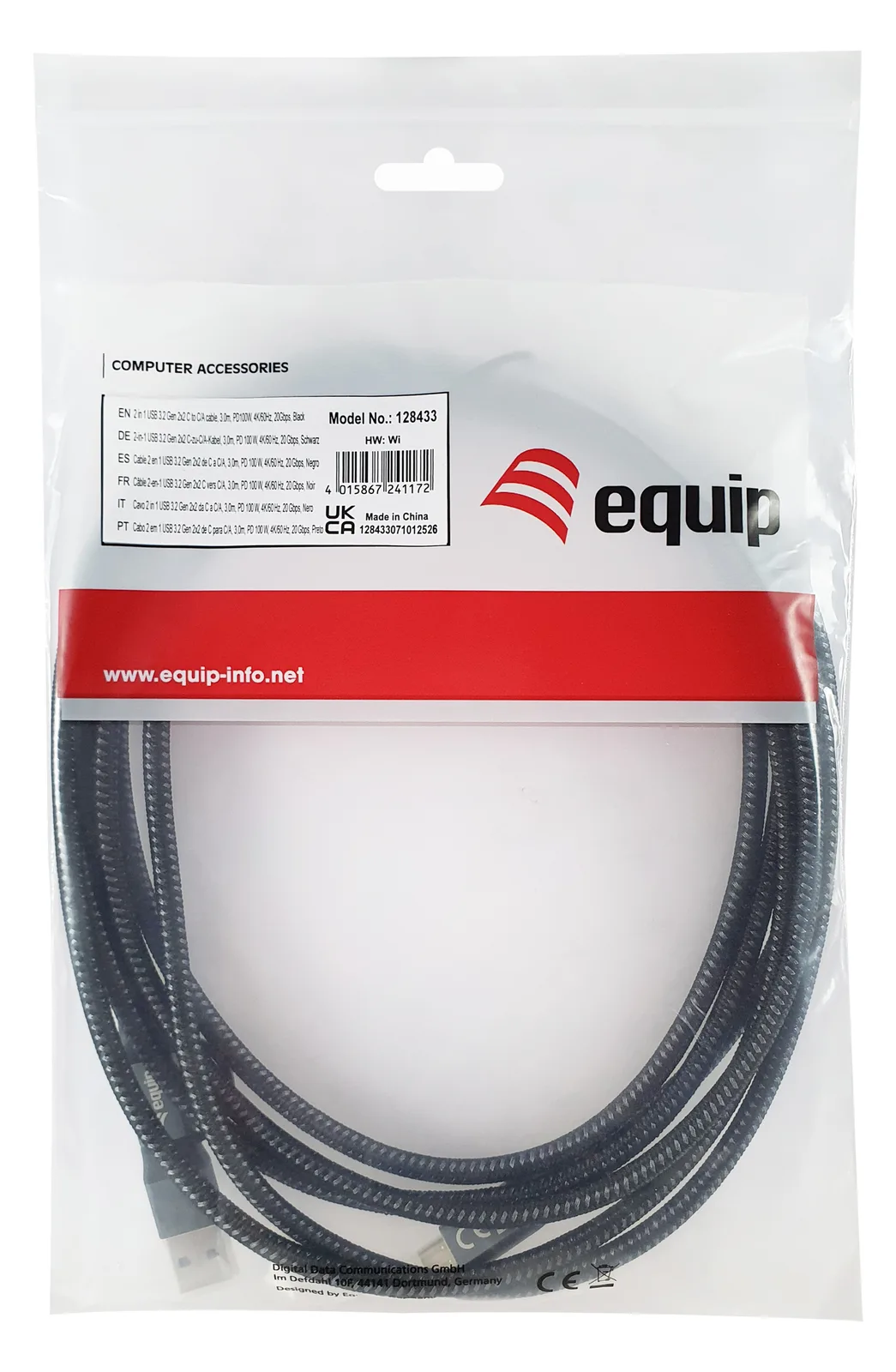Equip Kabel USB-C3.2->C/A Gen2x2 PD100W St/St schwarz - Kabel - Digital/Daten, Ansicht 2