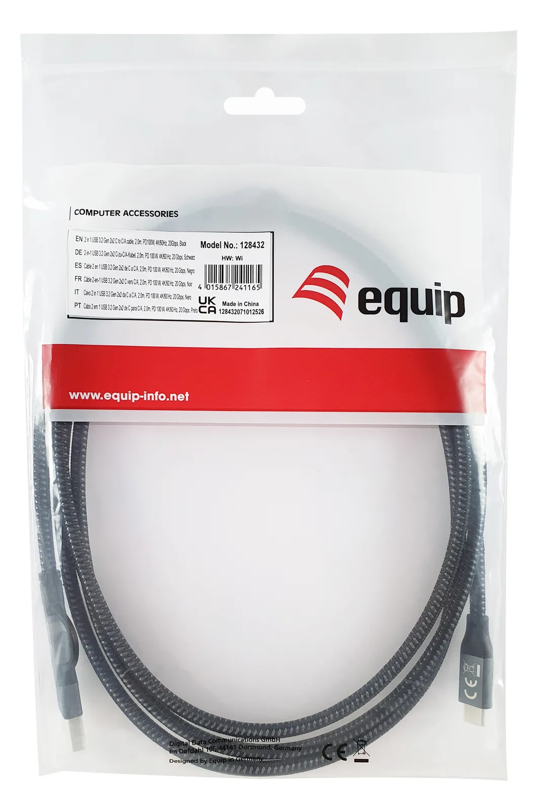 Equip Kabel USB-C3.2->C/A Gen2x2 PD100W St/St schwarz - Kabel - Digital/Daten, Ansicht 2