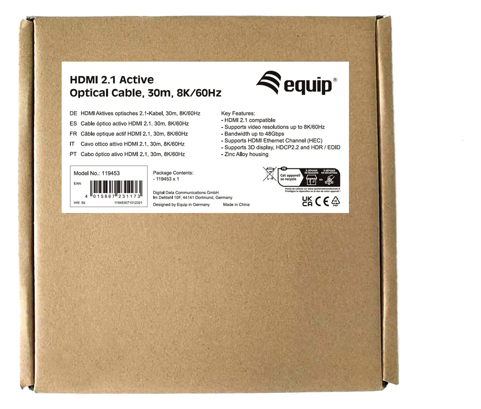 Equip Ultra High Speed - HDMI-Kabel mit Ethernet - HDMI männlich zu HDMI männlich - 30 m - Schwarz -Active Optical Cable, Ansicht 4
