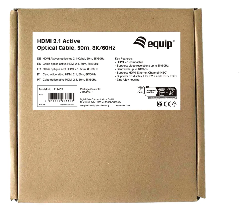 Equip Ultra High Speed - HDMI-Kabel mit Ethernet - HDMI männlich zu HDMI männlich - 50 m - Schwarz -Active Optical Cable, Ansicht 4