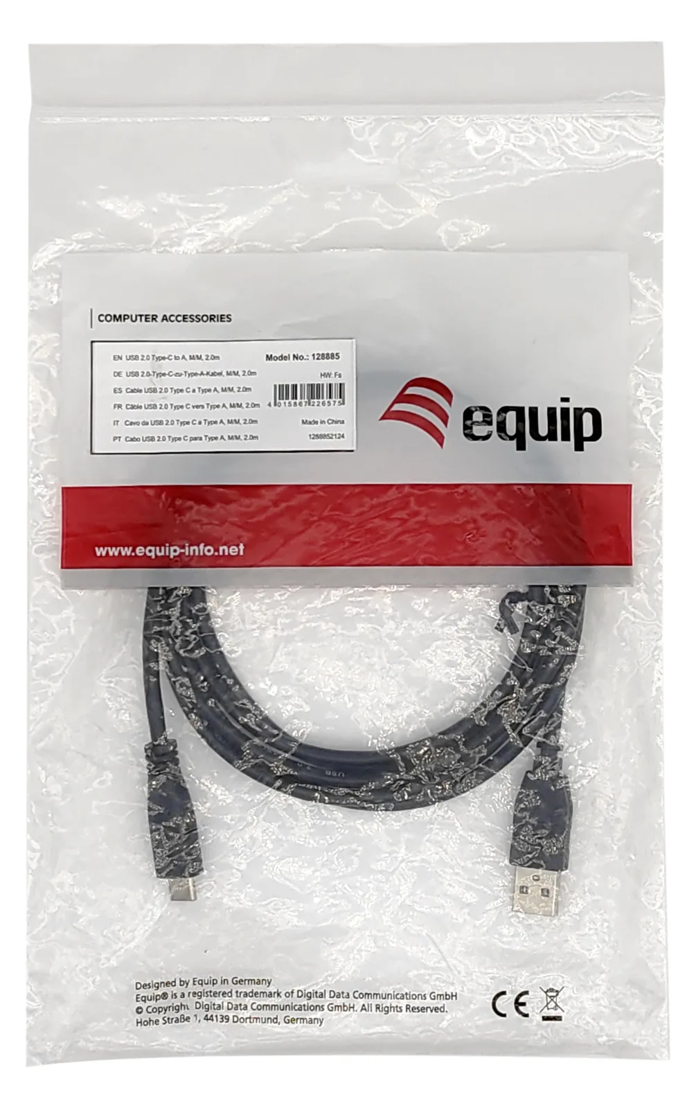 Equip USB 2.0 Typ C auf Typ A Kabel - M/M - 2.0 m - 2 m - USB A - USB C - USB 2.0 - 0,48 Gbit/s - Schwarz, Ansicht 2
