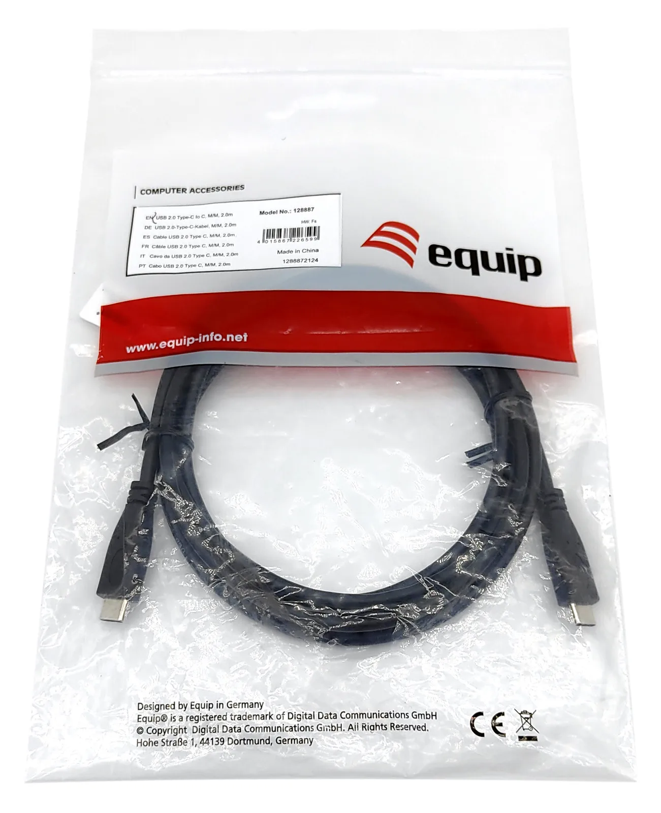 Equip USB 2.0 Typ C Kabel - M/M - 2.0 m - 2 m - USB C - USB C - USB 2.0 - 0,48 Gbit/s - Schwarz, Ansicht 2