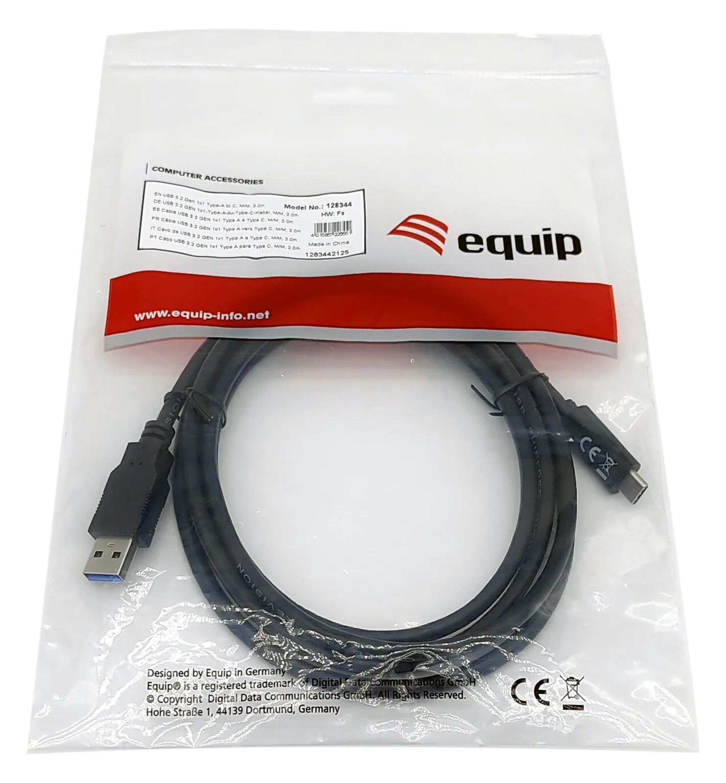 Equip USB 3.2 Gen 1 Typ A auf Typ C Kabel - M/M - 2.0 m - 2 m - USB A - USB C - USB 3.2 Gen 1 (3.1 Gen 1) Schwarz, Ansicht 2