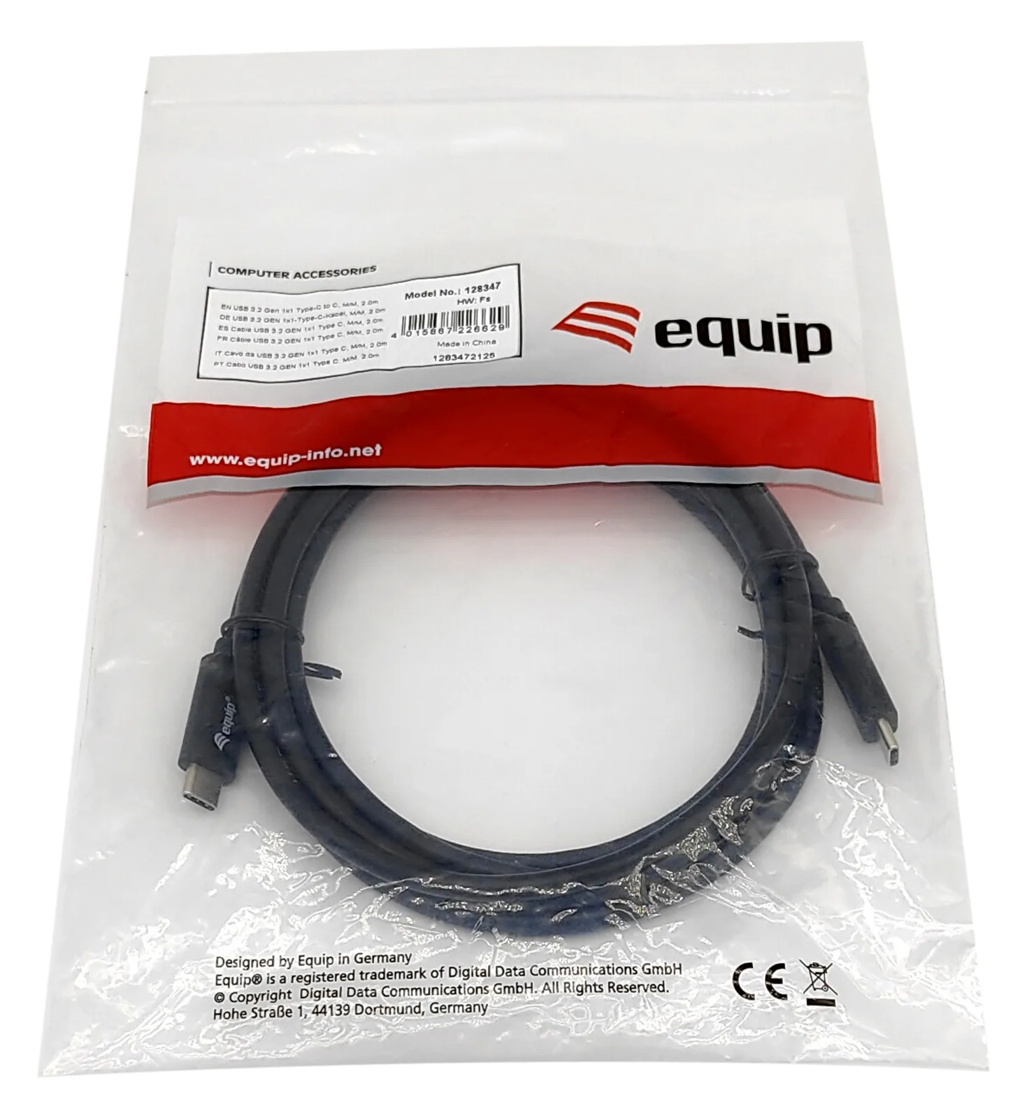 Equip USB 3.2 Gen 1x1 Typ C auf Typ C Kabel - M/M - 2.0 m - 2 m - USB C - USB C - USB 3.2 Gen 1 (3.1 Gen 1) Schwarz, Ansicht 2