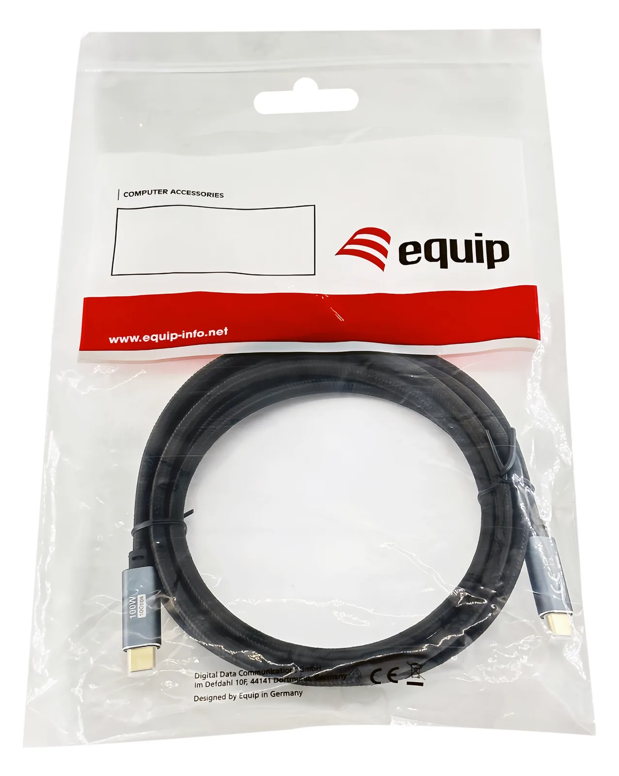 Equip USB 3.2 Gen 2 C-auf-C-Kabel - Stecker/Stecker - 2,0 m - 5 A - PD 100 W - 4K/60 Hz - 10 Gbit/s - 2 m  - Schwarz, Ansicht 2