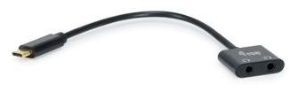Equip USB C auf Dual 3,5 mm Kopfhörer DAC Adapter - USB C - Männlich - 2 x 3.5mm - Weiblich - 0,15 m - Schwarz von LumaTech