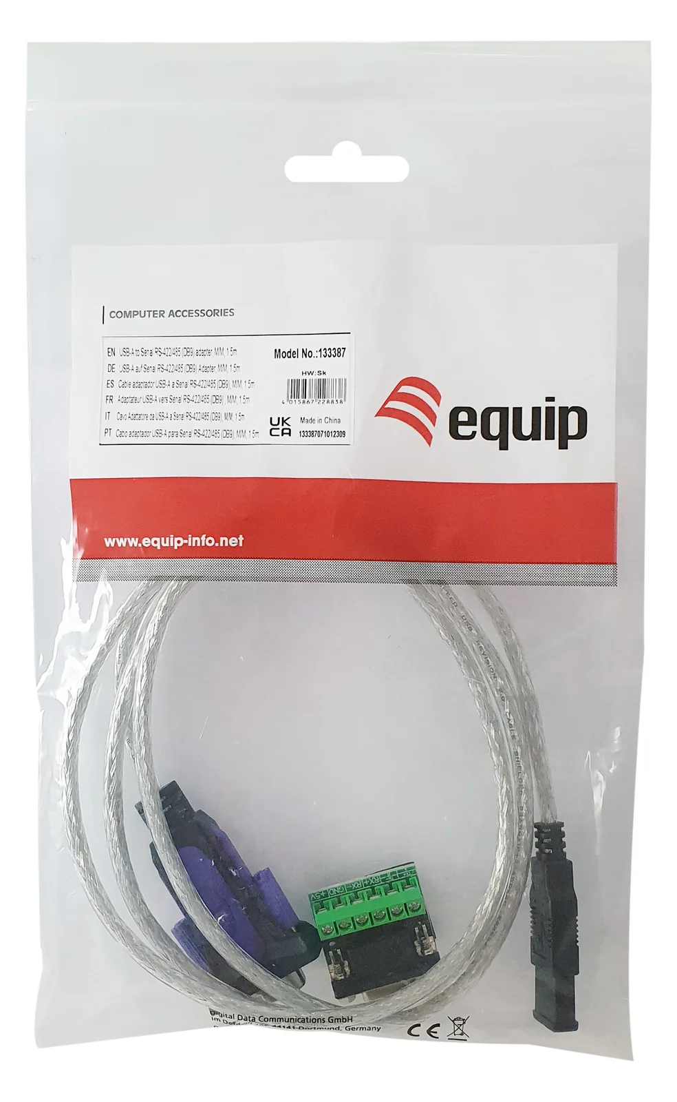 Equip USB-A auf Serial RS-422/485 (DB9) Adapter - Grau - 1,5 m - USB Typ-A - DB-9 - Männlich - Männlich, Ansicht 3