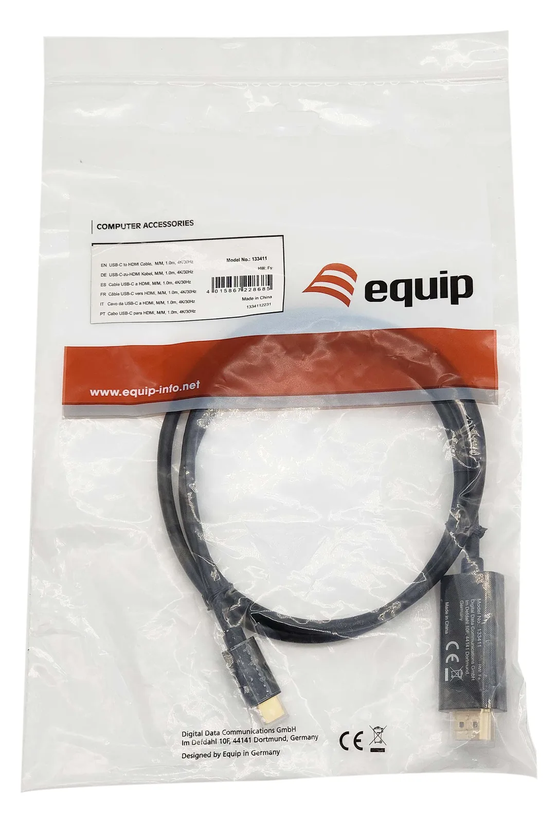 Equip USB-C auf HDMI Kabel - M/M - 1.0m - 4K/30Hz - 1 m - USB Typ-C - HDMI Typ A (Standard) - Männlich - Gerade, Ansicht 4