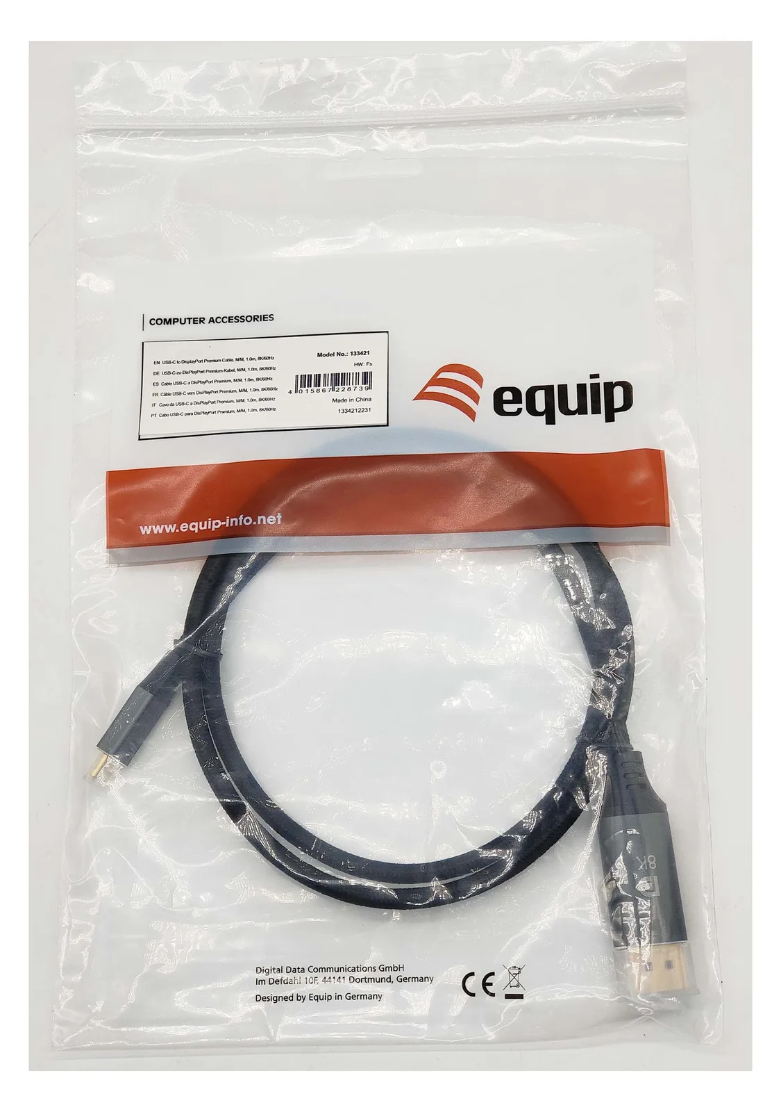 Equip USB-C-zu-DisplayPort-Premium-Kabel - M/M - 1.0 m - 8K/60 Hz - 1 m - USB Typ-C - DisplayPort - Männlich - Gerade, Ansicht 4