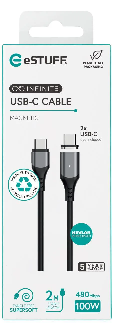 eSTUFF INFINITE Magnetic USB-C - C 2.0 Cable PD100W 480 Mbps - Kabel - Digital/Daten, Ansicht 4