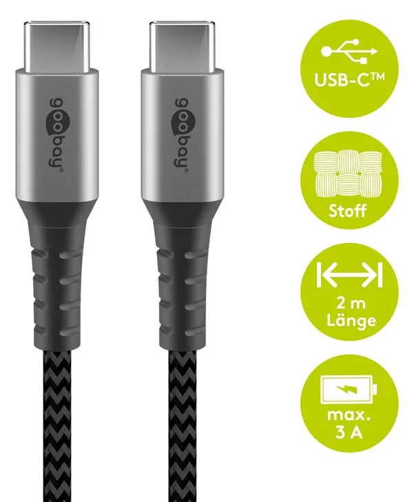 Goobay 49303 - 2 m - USB C - USB C - USB 2.0 - 0,48 Gbit/s - Grau - Silber, Ansicht 4