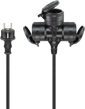 Goobay Dreifach-Verlängerungskabel Outdoor 10 m schwarz - Schutzkontaktstecker Hybrid - Kabel - Verlängerungskabel von LumaTech