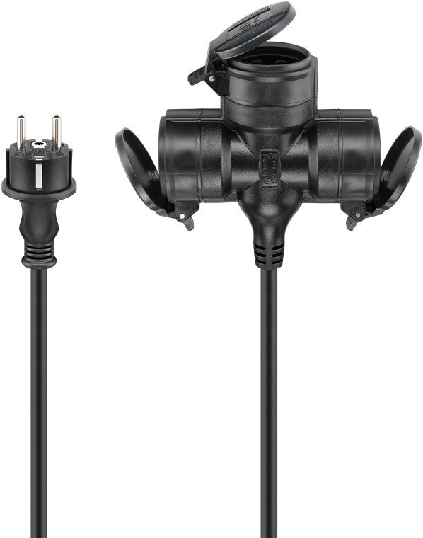 Goobay Dreifach-Verlängerungskabel Outdoor 10 m schwarz - Schutzkontaktstecker Hybrid - Kabel - Verlängerungskabel